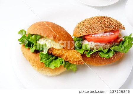 Hamburger and fish burger 137156246