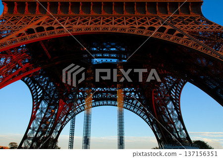 close up of eiffel tower, Paris, France close up of eiffel tower, Paris, France 137156351