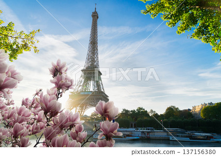 eiffel tour over Seine river eiffel tour over Seine river 137156380