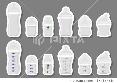 Illustration on theme big colored kit baby milk in bottle with rubber pacifier 137157310