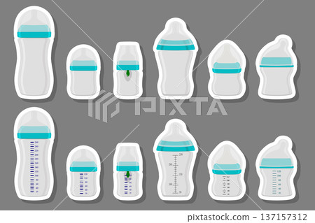 Illustration on theme big colored kit baby milk in bottle with rubber pacifier 137157312