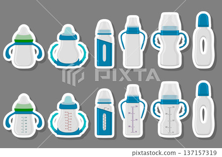 Illustration on theme big colored kit baby milk in bottle with rubber pacifier 137157319