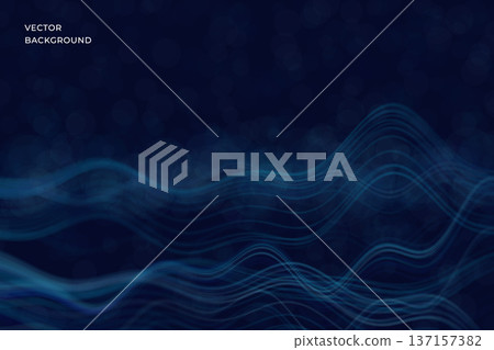 Abstract technology wave background with flowing particle surfaces and smooth dynamic lines. Vector. Futuristic digital composition with depth, motion and soft glowing dots. For presentations 137157382
