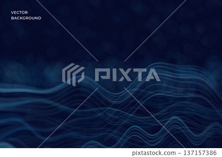 Futuristic tech background featuring layered wave surfaces made of particles and glowing points. Vector. Digital flow concept with sense of motion, depth, and energy. Suitable for technology Futuristic tech background featuring layered wave surfaces made of particles and glowing points. Vector. Digital flow concept with sense of motion, depth, and energy. Suitable for technology 137157386