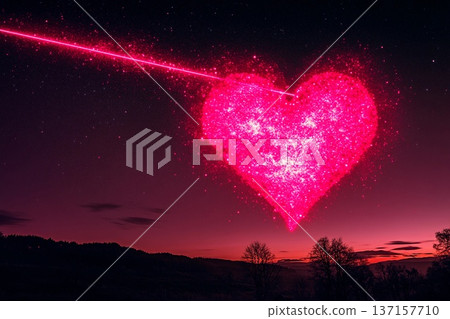 Giant heart-shaped shooting star glowing brightly across the night sky 137157710