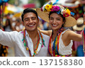 Joyful Young Latin Couple at Festival 137158380