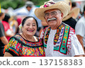 Happy Elderly Mexican Couple in Traditional Attire 137158383