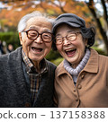 Charming portrait of an elderly Japanese couple. Couple radiates warmth and love with gentle smiles. 137158388