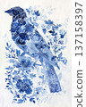 Botanical draw of a bird with floral and leaf patterns, spring Easter background 137158397