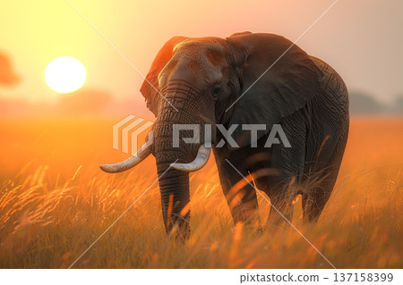 Majestic African Elephant at Sunset 137158399