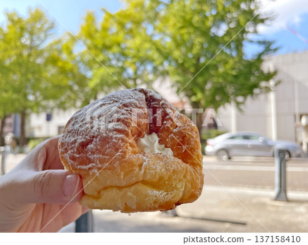 Kouign amann with whipped cream, French pastry 137158410