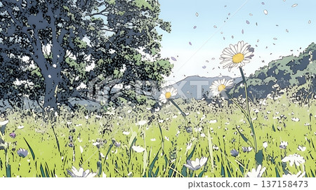 A spring field full of blooming flowers 137158473