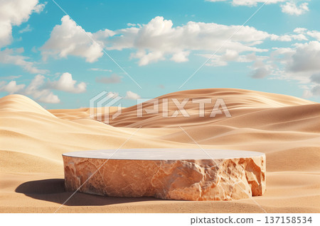 沙漠中石基座的抽象背景與藍天 137158534
