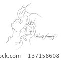 Line drawing illustration of a head massage 137158608