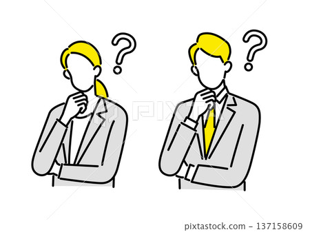 一組插圖，描繪了憂心忡忡的男男女女的商業活動。 137158609