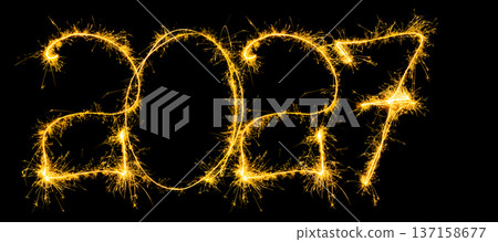 Happy New Year 2027 Sparkler Golden Text Isolated Happy New Year 2027 Sparkler Golden Text Isolated 137158677