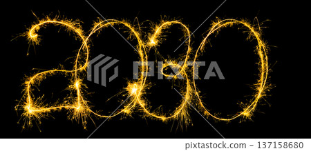Happy New Year 2030 Sparkler Firework Light Painting Symbol 137158680