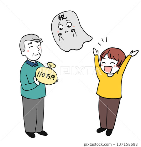 Illustration of a parent and child showing the relationship between asset donations and gift tax 137158688