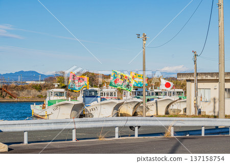 A scene of a large fishing flag at Fukuda Fishing Port in Iwata City A scene of a large fishing flag at Fukuda Fishing Port in Iwata City 137158754