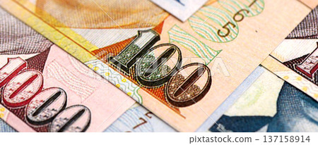 Singapore Dollar currency money bills. SGD currency banknotes in stack with different denomination close up Singapore Dollar currency money bills. SGD currency banknotes in stack with different denomination close up 137158914