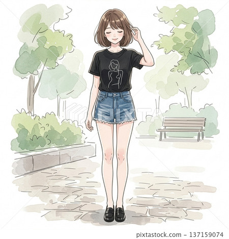 Young woman standing in the park 137159074