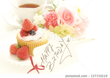 Strawberry cupcake and message card 137159229