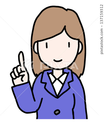 Illustration of a young woman in a suit pointing and explaining 137159312