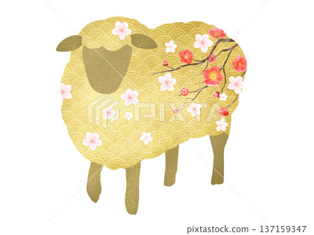日式綿羊新年賀卡插圖 137159347