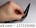 Person takes cash from a wallet on a plain surface in a simple setting during daytime 137159366