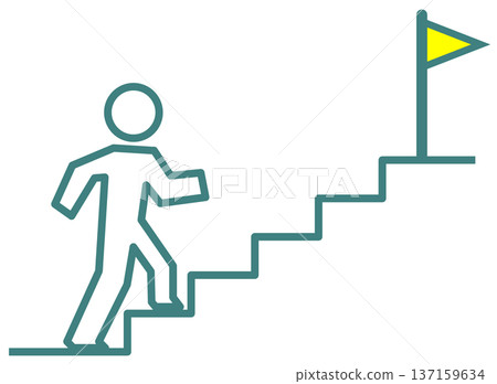 描繪一個人爬樓梯到達目標的插圖 137159634