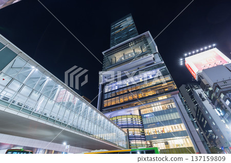 Skyscrapers in front of Shibuya Station Tokyo night view 137159809