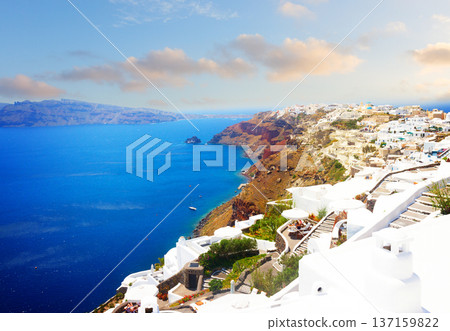 Oia, traditional greek village and Aegan sea, Greece Oia, traditional greek village and Aegan sea, Greece 137159822