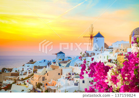 windmill of Oia at sunset, Santorini 137159824