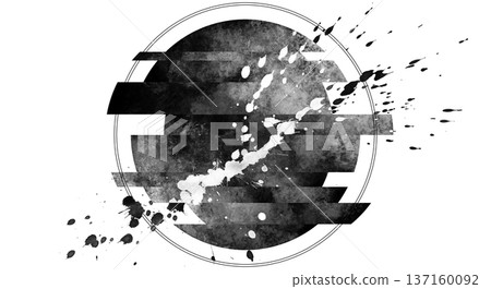 Ink splashes and broken circles. Simple and cool monochrome abstract background decoration. Ink splashes and broken circles. Simple and cool monochrome abstract background decoration. 137160092