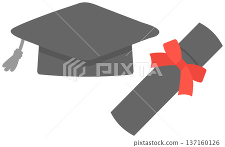 畢業帽與畢業證書插圖套裝 137160126