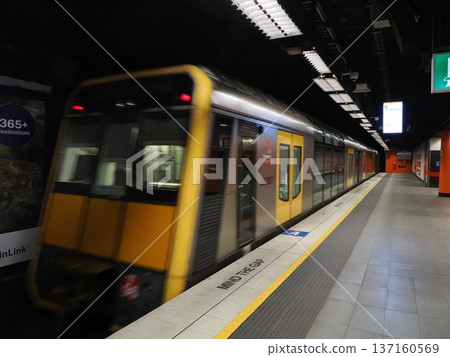 A night train on a quiet platform - Kings Cross Station 137160569