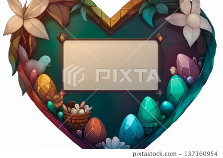 Easter postcard with a colorful egg frame and spring designs Easter postcard with a colorful egg frame and spring designs 137160954