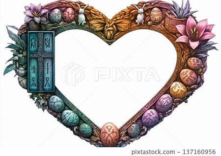 Easter postcard featuring a mystic rune frame with colorful decorations 137160956