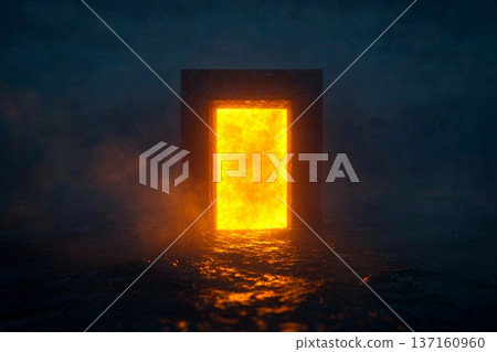 Mystery door glowing in a dark field under the evening sky Mystery door glowing in a dark field under the evening sky 137160960
