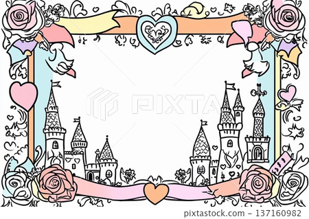 Enchanting fairy tale castle in a beautifully illustrated greeting card with vibrant roses Enchanting fairy tale castle in a beautifully illustrated greeting card with vibrant roses 137160982