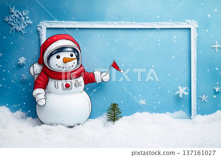 Snowman astronaut on the moon with snowy scenery and playful lunar details Snowman astronaut on the moon with snowy scenery and playful lunar details 137161027