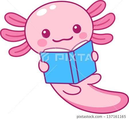 Cute cartoon axolotl reading a book 137161165