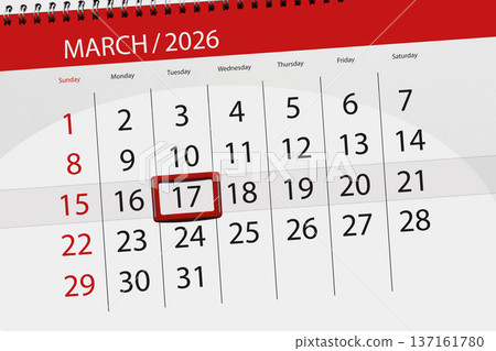 Calendar 2026, deadline, day, month, page, organizer, date, March, tuesday, number 17 Calendar 2026, deadline, day, month, page, organizer, date, March, tuesday, number 17 137161780