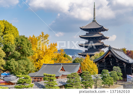 京都 - 東寺秋葉、五重塔(國寶)和南門(重要文化財產) 京都 - 東寺秋葉、五重塔(國寶)和南門(重要文化財產) 137162010