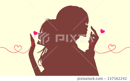 一對男女,被命運的紅線緊緊相連,面帶微笑,半身像,剪影,無縫銜接 一對男女,被命運的紅線緊緊相連,面帶微笑,半身像,剪影,無縫銜接 137162242