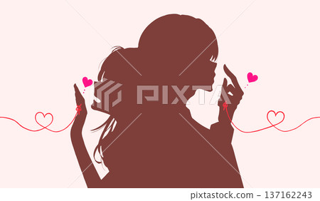 一對男女,被命運的紅線緊緊相連,面帶微笑,半身像,剪影,無縫銜接 一對男女,被命運的紅線緊緊相連,面帶微笑,半身像,剪影,無縫銜接 137162243
