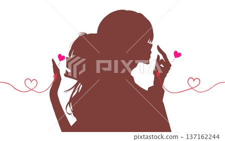 一對男女,被命運的紅線緊緊相連,面帶微笑,半身像,剪影,無縫銜接 一對男女,被命運的紅線緊緊相連,面帶微笑,半身像,剪影,無縫銜接 137162244