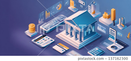 Banking innovation concept digital finance dashboard panoramic banner 137162300