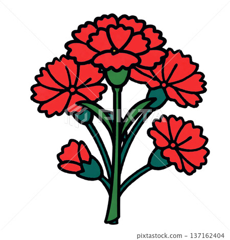 母親節康乃馨紅色三朵花簡約扁平插圖 137162404