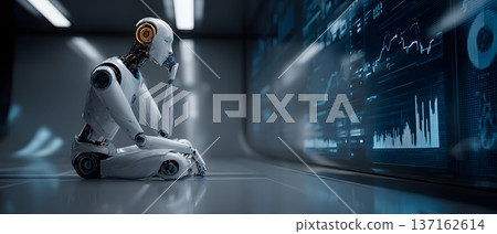 Futuristic business intelligence hub robot analyzing streaming analytics in dark modern interior ultra clarity Futuristic business intelligence hub robot analyzing streaming analytics in dark modern interior ultra clarity 137162614
